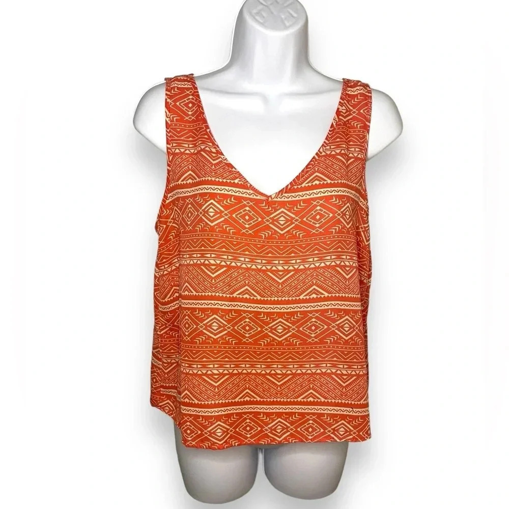 Boho Chic Pink Geometric Print Tank Top by One Clothing - Size M - Vibrant